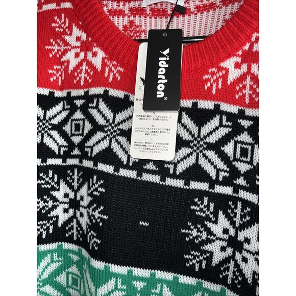 NWT Yidarton Men Size Large Christmas Snowflake Acrylic Sweater, Red Green Black - Picture 4 of 11